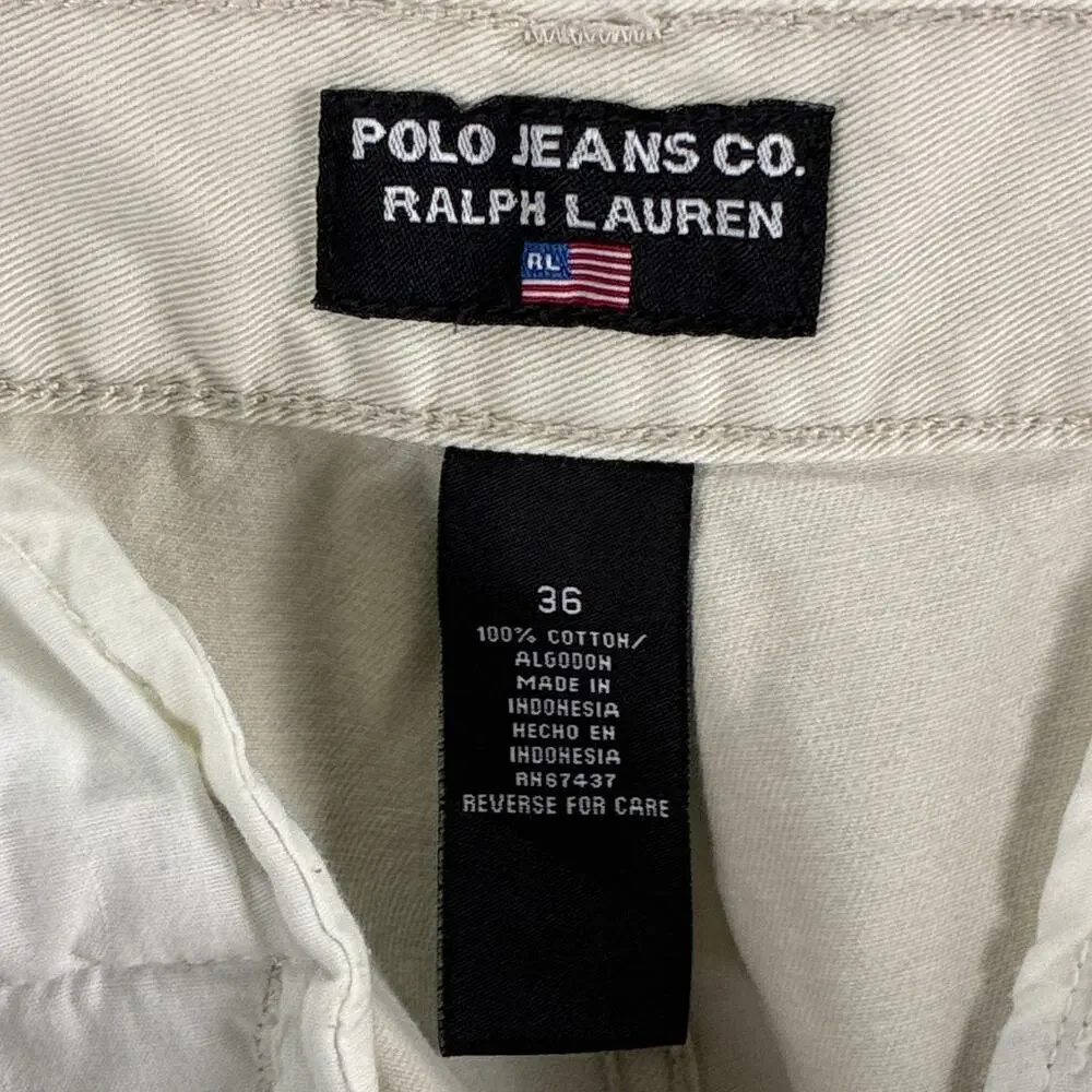VTG Polo Jeans Co Ralph Lauren Cargo Shorts Men 36 (38) Khaki Skate Baggy Y2K